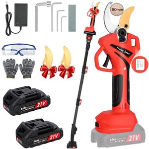 MISTRO Forbici Potatura Elettriche - 50mm Cesoie Potatura Elettriche Professionali Con 2 21V/2000 mAh Batteria - Forbici a batteria da potatura per potatura per Giardinaggio Albero da Frutta Delle Viti