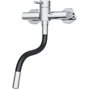 HURRAN Rubinetto Cucina a Muro, Rubinetto Lavello Cucina Girevole a 360° con Tubo Flessibile in Silicone, Miscelatore Monocomando in Acciaio Inox，Cromo