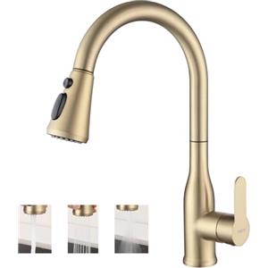 ONECE Rubinetto Cucina Oro, con Doccetta Estraibile a 3 Modalità, Miscelatore Monocomando Lavello Girevole a 360°, Rubinetti Estensibile, Acciaio Inox 304, Acqua Fredda e Calda