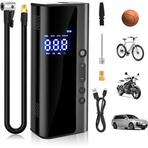 Vemfay Electric Air Compressor 150PSI, 7.4V 8000 mAh Mini Portatile per Auto, Moto, Bicicletta, Palle, Ricaricabile Tramite USB-C, Come Lampada da Tasca e Powerbank