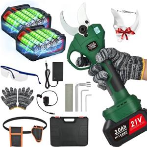 NUZEKY Forbici Potatura Elettriche 50mm: Forbice Potatura a Batteria con 2 * 3000mAh, Cesoia Tagliaerba con Display Digitale per Giardinaggio,Arbusti,Uva,Olive,Fattoria