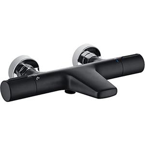 ONECE Rubinetto Doccia Termostatico in Ottone, Miscelatore per Vasca da Bagno con Pulsante di Sicurezza a 38°C, Rubinetti per Doccia-Vasca con Due Uscite D'acqua, Aeratore Antispruzzo, Nero