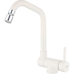 ONECE Rubinetto Cucina Pieghevole con 2 Modalità, Miscelatore Sottofinestra con Ugello Rotante, Rubinetti Abbattibile per Lavello Girevole a 360°, Aeratore Rimovibile, Beige Bianco