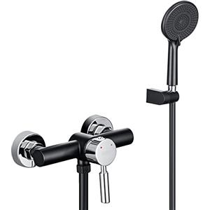 ONECE Rubinetto Doccia a Parete in Ottone Nero, Set Miscelatore Doccia con Doccetta a 3 Modalità Φ12 cm, Temperatura Regolabile, con Supporto e Tubo Flessibile
