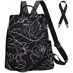 Fmeida Zaino Donna Antifurto Impermeabile Nylon Borsa Donna Pratico Borse Zainetto da Viaggio Lavoro Scuola Tracolla, Nero, Linee