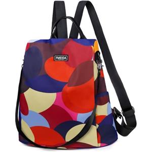 Fmeida Zaino Donna Antifurto Impermeabile Nylon Borsa Donna Pratico Borse Zainetto da Viaggio Lavoro Scuola Tracolla, Giallo/Rosso/Blu