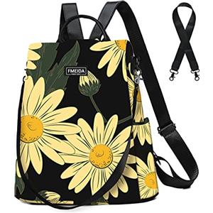 Fmeida Zaino Donna Antifurto Impermeabile Nylon Borsa Donna Pratico Borse Zainetto da Viaggio Lavoro Scuola Tracolla, Girasole