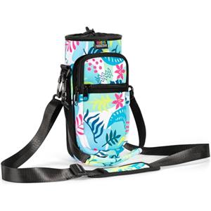 Nuovoware Borsa per Borraccia in Neoprene 750ml, Custodia Bottiglia con Tracolla Regolabile Maniglia e Tasche Borsa Portatile Porta Borraccia per Ciclismo, Campeggio - Foglie Colorate