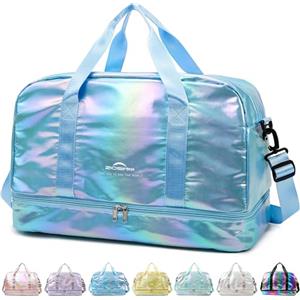 ZIOSINM Borsone da Viaggio Donna con Scomparto per Scarpe, 40L Borsone Palestra Donna Impermeabile Elegante con Scomparto Umido, Borsa da Viaggio, Borsa Parto Ospedale Mamma (Azzurro)