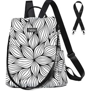 Fmeida Zaino Donna Antifurto Impermeabile Nylon Borsa Donna Pratico Borse Zainetto da Viaggio Lavoro Scuola Tracolla, Nero, Linee-2