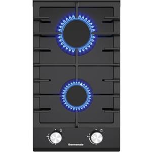ThermoMate GHBG302 Piano Cottura a Gas da Incasso da in vetro, piana cottura con 2 Fuochi, 30 cm, fornello a gas naturale/propano, 4200Watt