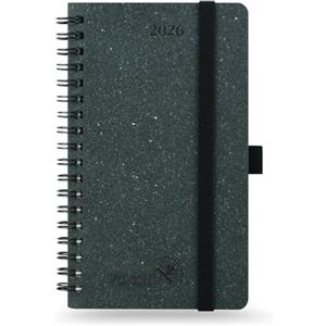 POPRUN Agenda 2026 Settimanale Tascabile Spirale 16,5 x 9 cm, Carta Prodotta con Materiali Rinnovabili, Copertina Rigida, Carta Spessa da 80 GSM, Grigio Scuro