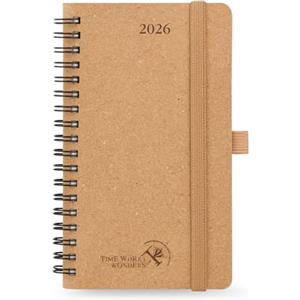 POPRUN Agenda 2026 Settimanale Tascabile Spirale 16,5 x 9 cm, Carta Prodotta con Materiali Rinnovabili, Copertina Rigida, Carta Spessa da 80 GSM, Chiaro Marrone