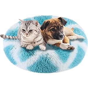 jiuzcare Peluche Ciambella Per Animali Domestici 50cm Cuccia Per Gatti Letto Per Cani Rotondo Donut Marshmallow Pet Bed Cuccia Antistress Cane Calming Bed Dog Cuccia Cane Morbida Cuccia, Strisce Blu e Bianche