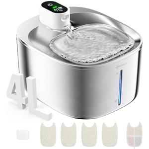 APETDOLA Fontana per Gatti Senza Fili con Rilevatore di Movimento, APETDOLA 4L Fontanella in Acciaio Inossidabile Cordless con Batteria 4000 mAh, Fontana Ultra Silenziosa per Gatti FS10pro