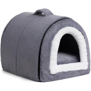 Hollypet Cuccia per Gatti e Cuccioli, Letto in Peluche Pieghevole 2 in 1 per Animali Domestici, Accogliente e Morbido Cuccia per Interni & Esterni, Grigio Scuro-Blu