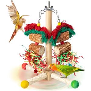 GingerUPer Giocattoli per pappagalli, pappagallini per uccelli in gabbia, adatti per africani grigi, ara, cacatua, pappagalli amazzonici (Green)