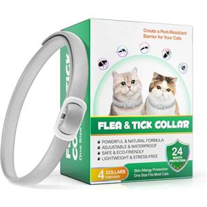 Generico Collari Antiparassitari Per Gatti,Naturali Collare Antipulci e Zecche per Gatti,Collare Regolabile Impermeabile,Elimina pulci, zecche, pidocchi,4 * 6 Mesi di Efficacia Protezione
