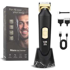 Anluomania Depilatore Corpo Uomo, Rasoio Elettrico Corpo Uomo, Rasoio Parti Intime, con LED Lampada, Base di Ricarica, Impermeabile IPX6, Uso Asciutto O Bagnato, Per Il Intimo, Ascelle, Gambe