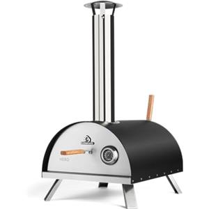 BURNHARD Forno per pizza BURNHARD® oltre 500°C, pietra per pizza in cordierite, corpo in acciaio inox, opzioni di combustibile versatili, struttura mobile, con pala per pizza - Forno pizza NERO da esterno