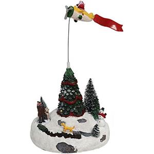 Aurora Store Villaggio di Natale innevato con Movimento Babbo Natale sul Aereo, Paesaggio con Albero di Natale e Soggetti con Luci e Musica Carillon con luci Musicale 18x16x h. 22 cm