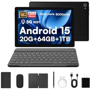 Laptok Tablet, Android 15 Tablet 10 Pollici Con Tastiera, 20GB+64GB+1TB, Octa-Core, Face ID, Tablet PC Con WIFI 5G, Bluetooth 5.4, Widevine L1, 5MP+8MP, 1280 * 800 HD, 5000mAh,2 Anni Garanzia(Nero)