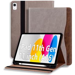 ONETHEFUL Custodia Cover Compatibile con iPad 11a Generazione (A16) 11" (2025) / iPad 10a Gen 10.9" (2022), Custodia in Pelle con Portapenna, Tasca e Angoli di Visione Regolabili,Auto Svegliati/Sonno cachi