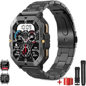 MISIRUN Smartwatch Uomo(2 Cinturini), 2.02" Orologio Smartwatch con Effettua/Risposta Chiamate, 1ATM Impermeabile 410mAh 100+ Modalità Sport con Sonno/Cardiofrequenzimetro/Contapassi, per Android iOS（Nero）
