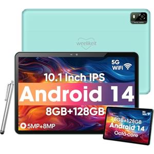 Weelikeit tablet Android, tablet da 10 pollici con touch screen HD 1280 x 800, 8 GB RAM+128 GB ROM (fino a 1 TB), batteria da 6000 mAh, 5 G WiFi 6, Bluetooth 5.0, doppia fotocamera da 5 MP+8 MP,