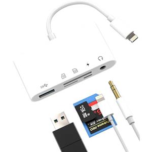 HOYULLI Adattatore da Lightning a USB (5 in 1) per iPhone 14 13 Pro Max SD lettore di schede 3,5 mm, jack TF Card Reader Micro SD OTG 3.0 per Apple MFi Certified per iPad Camera AUX Audio
