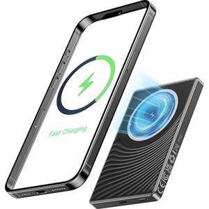Ntaanoo Magsafe Power Bank 10000mAh, Mini PowerBank Wireless 20W Ricarica Rapida con Ingresso e Uscita USB C, Caricatore Portatile Magnetico per iPhone 16/15/14/13/12 Pro Max/Mini/Plus (Nero)