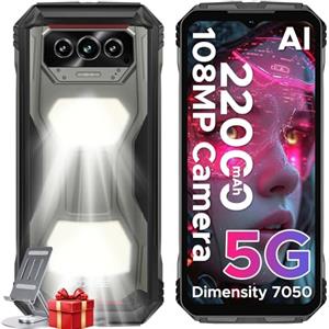 DOOGEE VMAX S Rugged Smartphone 5G, 24GB+256GB, Telefono Indistruttibile, 22000mAh Batteria 33W, 1200LM Luce Campeggio, 108MP Fotocamera, Dimensity 7050 Smartphone Rugged, 6.58" FHD+120Hz, OTG/NFC/GPS