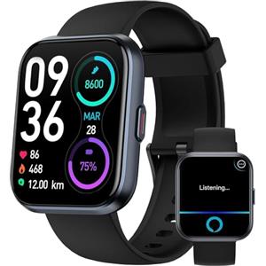 aeac Smartwatch Uomo Orologio, 1,8" Smartwatch Chiamate Risposta Vivavoce, Alexa Integrato Cardiofrequenzimetro SpO2 Sonno, Contapassi Orologio Fitness Notifiche 110 Modalità Sport per Android/iOS Nero