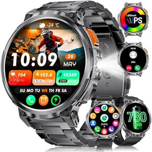 ESFOE Orologio Smartwatch Uomo con 1,85'' Ampio Schermo HD /Torcia LED, 730mAh Smart Watch Militare con 24/7 Frequenza Cardiaca/SpO2 per Android iOS, IP68 Impermeabile 120+ Modalità Sport Fitness Tracker