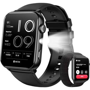 Baolubao Smartwatch Uomo Donna, 1.91" Orologio Smartwatch con LED Torcia, Effettua/Risposta Chiamate, Fitness Tracker con DIY Quadranti, Contapassi,Sonno, Smart Watch per Android iOS(2 Cinturini)