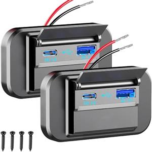 3T6B Caricabatteria da Auto,Dual Presa USB C, QC3.0 e PD3.0 presa di ricarica per auto, con Interruttore ON/OFF, per Auto 12V/24V Camper Barche e Moto Marine（Set di 2)