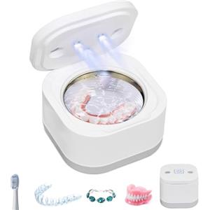 ANIREPUR Pulitori Ultrasuoni, Lampada UV Pulitore Ultrasuoni per Apparecchio Denti, Bite, Protesi dentali, Orologi, Anelli, Collane