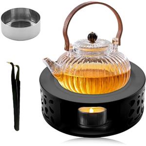 mizikuu Scalda Teiera in Acciaio Inox, Scalda tè Riscaldatore con Pinzette Fornello per Teiera Adatto per Teiere e Caffettiere in Vetro Scalda Tisana per tè, Caffè, Latte