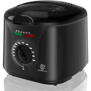 SUPERLEX Friggitrice con grasso da 2 l, in acciaio inox, 1300 W, elettrica compatta, mini friggitrice ad olio con regolazione della temperatura, per patatine fritte croccanti, pollo, pesce snack