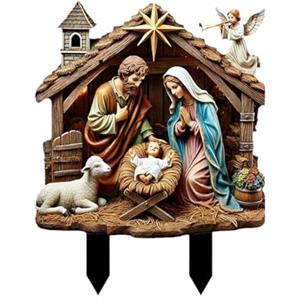 Eojpdji Presepe Metallico Da Esterno, Statua Acrilica Natività Di Gesù Da Giardino, Decorazioni Religiose Per Paesaggio Cortile Terrazzo Vaso Piante Giardino Prato Portico