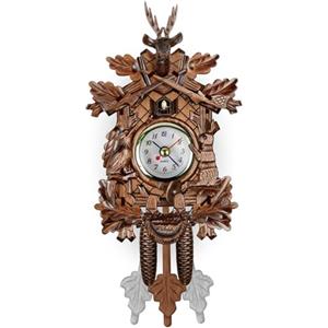 Obelunrp Orologi per cucù per parete, orologio a pendolo in legno, orologio per uccelli vintage con pulsante regolabile, pendolo cucù appeso a batteria per arredamento del soggiorno, orologi per muro