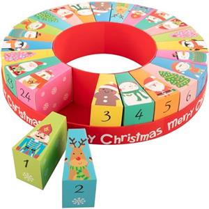 Idena 31492 - Calendario dell'Avvento da riempire, 24 scatole regalo numerate con motivi natalizi, calendario natalizio rotondo di circa 31,5 x 6,5 cm