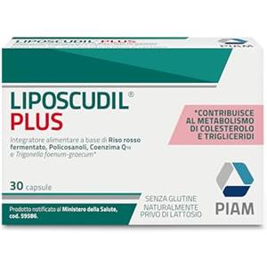Liposcudil Plus - Integratore Alimentare Trigliceridi - 30 capsule - Formula a base di Trigonella foenum graecum, Policosanoli, Coenzima Q10 e Riso Rosso Fermentato