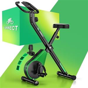 VANNECT Cyclette Pieghevole con Schienale Ergonomico, Cyclette da Casa con 16 Livelli Resistenza Magnetica, Misurazione Manuale Pulsazioni, Monitor LCD, Sedile di Comfort per Casa e Ufficio 160KG