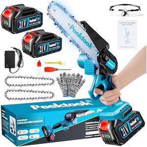 Peektook Mini Motosega a Batteria per Potatura, 1000W Motore Brushless 6 Pollici Motosega Elettrica con 8000mAh Batterie di grandi capacità, 2 Catene e Blocco di sicurezza per il Taglio Del Legno e Giardini
