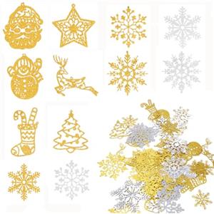 KINDPMA 54 pezzi Decorazioni natalizie decorazioni per albero di Natale Fiocchi di Neve Decorazione per Albero di Natale Babbo Natale, fiocchi di neve ornamenti da appendere con corda(oro, argento)
