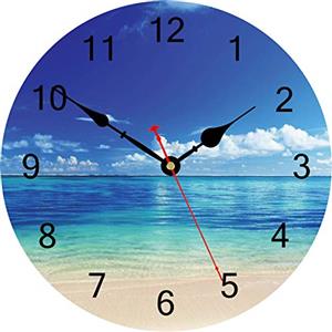 TAHEAT 20 cm Moderno Piccolo Orologio da parete, Blu Mare Spiaggia Silenzioso Orologi, Legno Orologio da parete per Cucina/Camera da letto/Soggiorno/Bagno