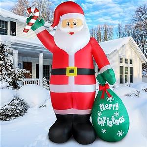 Omdekor 8FT Babbo Natale Gonfiabile con Luce a LED,Impermeabile IP44 Santa Babbo Natale Gigante con Stampelle e Confezione Regalo,Decorazione Luminosa per Interni Esterni per Giardini,Prati e Cortili