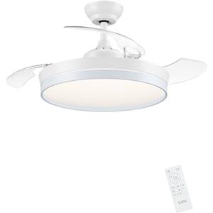 CJOY Ventilatore da Soffitto Retrattile con Luce e Telecomando, Ventilatore da Soffitto Scalabile Bianco 107 cm, Lampadario Ventilatore Soffitto Invisibile 3 Pale, 6 Velocità, DC Reversibile