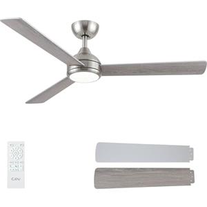CJOY Ventilatore da Soffitto con Luce, 132cm Ventilatore da Soffitto con Luce e Telecomando, 6 Velocità, Silenzioso Reversibili, 3 Pale Argento/Legno, Memoria 3 CCT Dimmerabile, Timer, Modalità Sleep